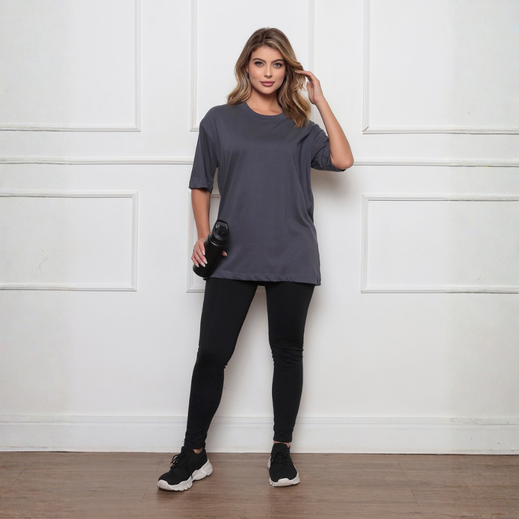 Camiseta Oversized Feminina 100% Algodão Academia Treino Camisetão