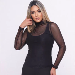 Blusa Tule Feminina Manga Longa Luxo