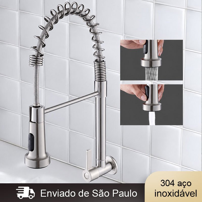 Torneira de cozinha de inox 304 com mola e rotação de 360° Torneira fria simples