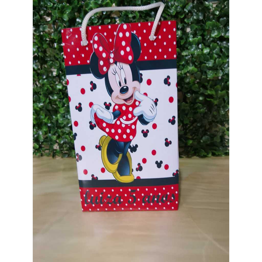 Sacolinha Surpresa Personalizada minnie vermelha e rosa Qualquer Tema | Lembrancinha com nome e idade