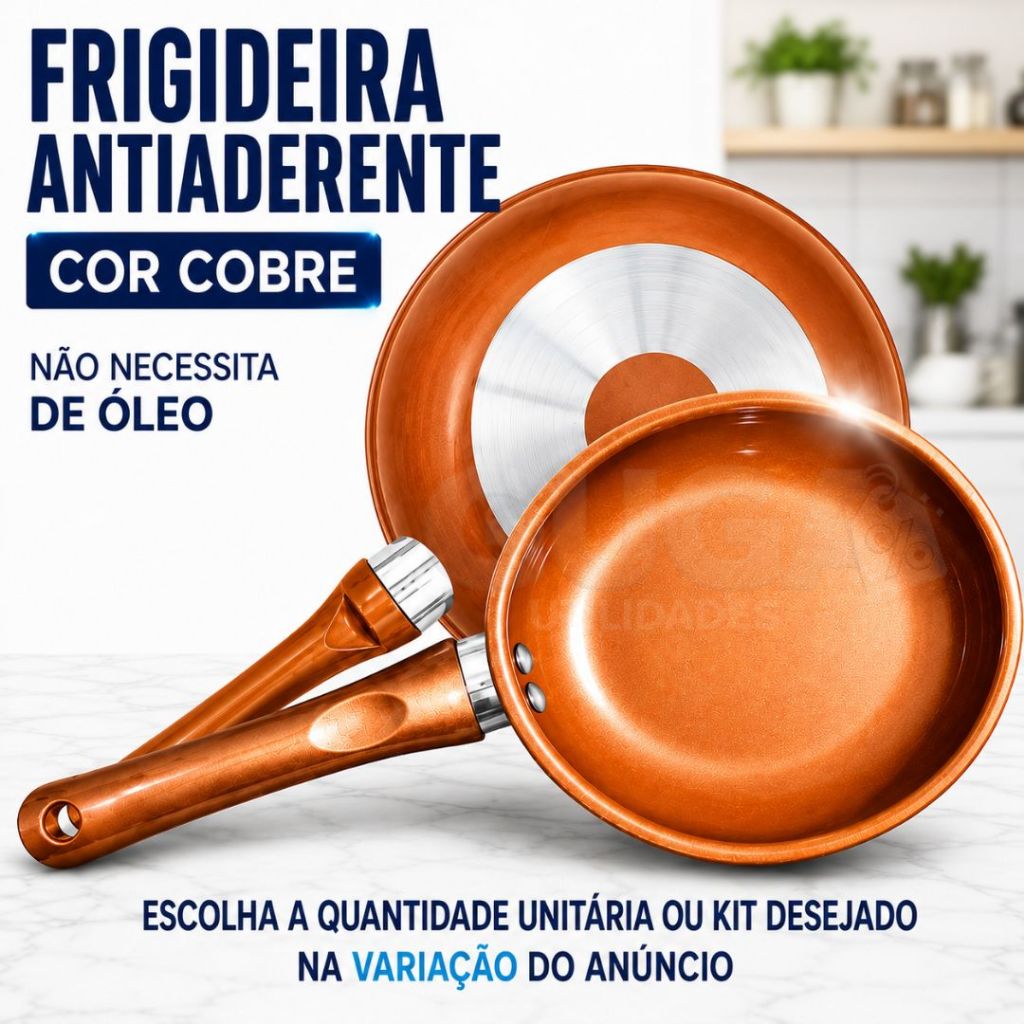 Imagem Frigideira Cobre Antiaderente em Cerâmica Premium – Alta Durabilidade e Uso Sem Óleo Não Gruda Ovo, Kit Natal