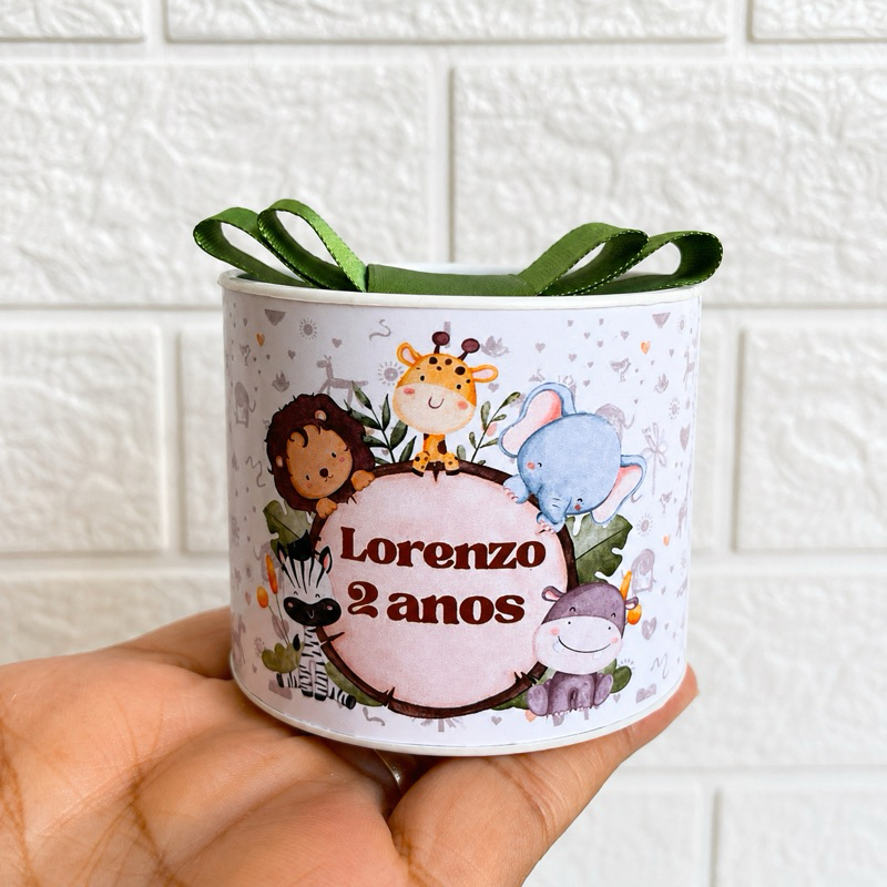 Kit Tubo Lata Personalizada Lembrancinha Festa Infantil Safari Baby Lembrança Aniversário Safari 5x6
