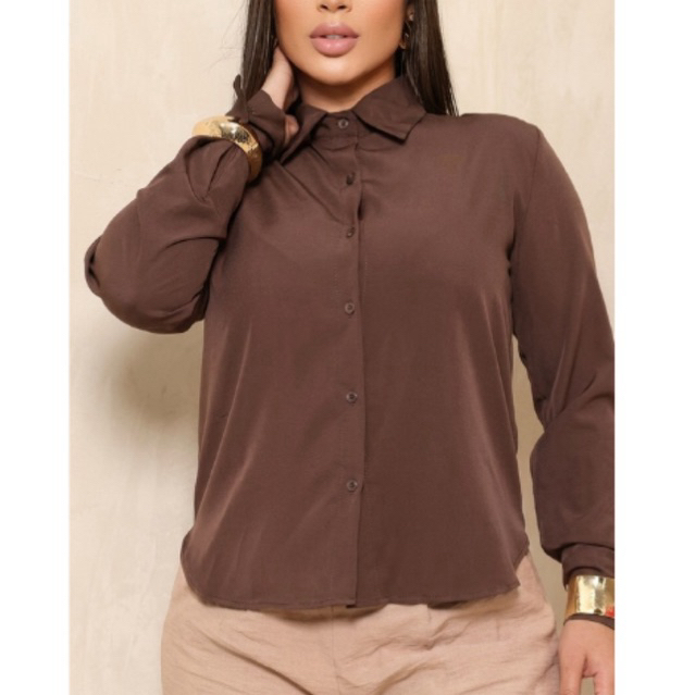 Camisa Feminina Social em Crepinho Manga Longa Elegante Leve e Confortável para Trabalho