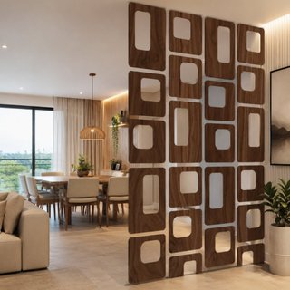 Kit 8 Placas 20x20cm - Mdf Divisórias de Ambientes Biombos Madeira Sala Quarto Placas Moldura Paredes