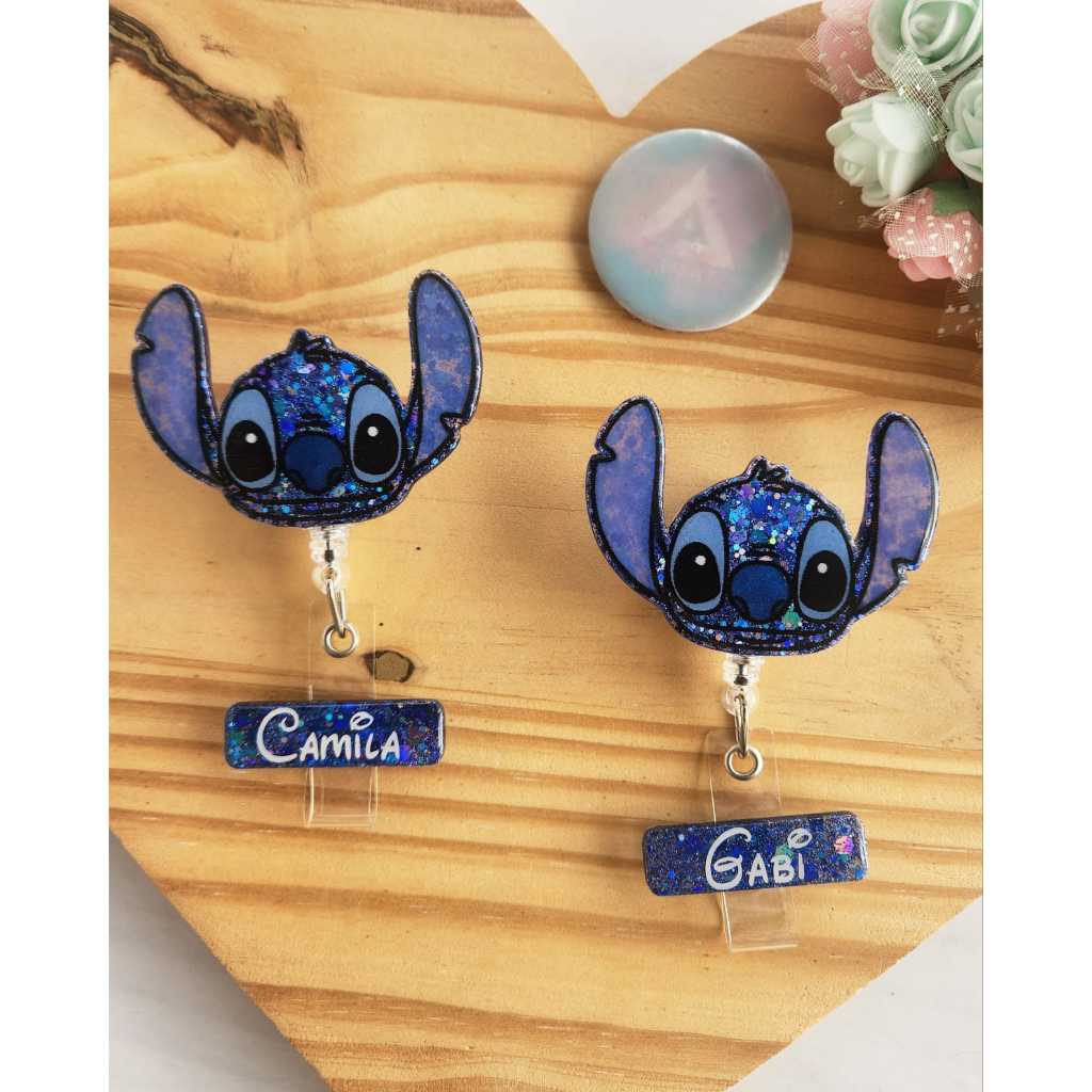 Porta Crachá Stitch ou Angel em Resina Epóxi