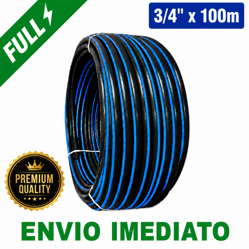 Mangueira Irrigação Gotejamento 3/4 Plástica Rolo Com 100 Metros SEM FUROS RESISTENTE Selo Azul