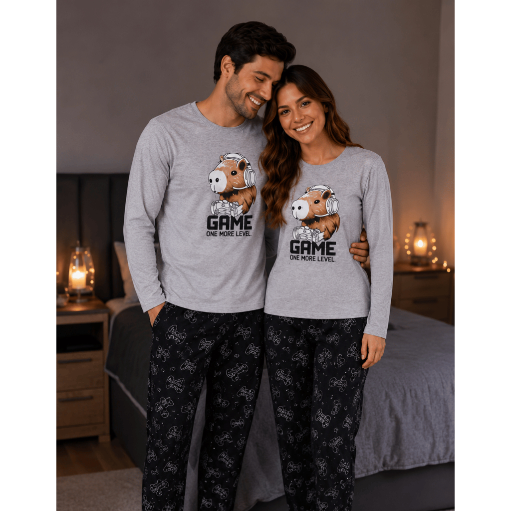 Kit 2 Pijama Casal Longo Tecido Macio Blusa Manga Longa e Calça Xadrez Tecido Leve