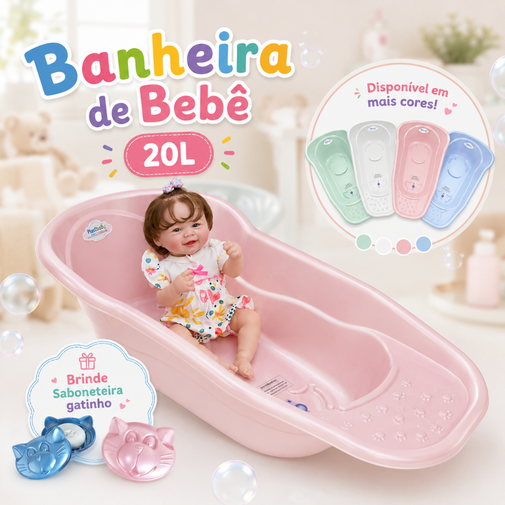 Banheira de bebe 20L Resistente Infantil Menina Menino Design Anatômico