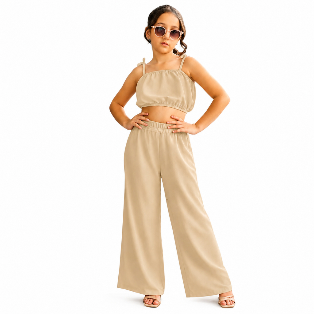 Conjunto Infantil Feminino Kids Pantalona e Cropped Moda Verão Leve Confortável Tam 6 e 8