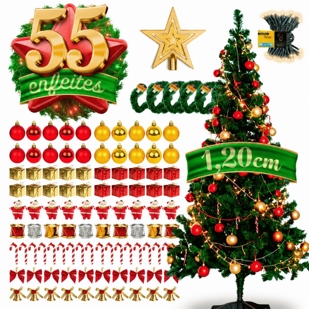 Árvore Natal Nevada Pinheiro 120cm Enfeitada Decorada Grande 1,20m Enfeite Mesa Completa Kit
