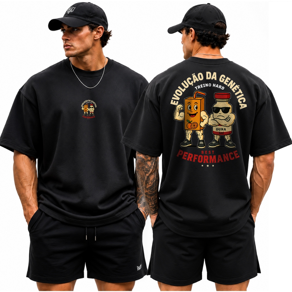 Camiseta Oversized Masculina Evolução Genética Academia Estampa Costas Algodão