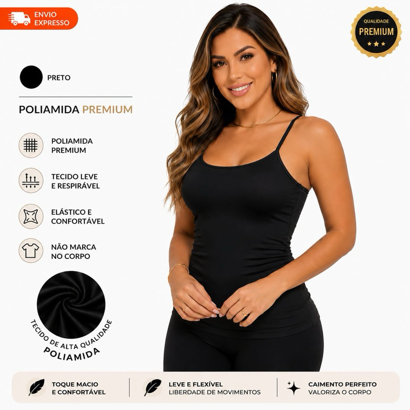 Blusa Regata Alcinha Casual Verão Confortável Suplex Poliamida Com Forro
