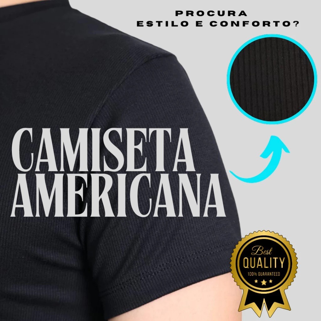 Kit 3 Camisetas Masculinas Caneladas Slim Fit Ribana Estilo Americana Justa ao Corpo — imagem 2 de 2