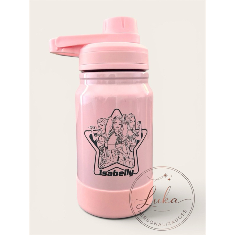 Garrafa Térmica 350ml Personalizada Nome e desenho Capa De Silicone Protetora Copo Termico Água Academia Escola Trabalho