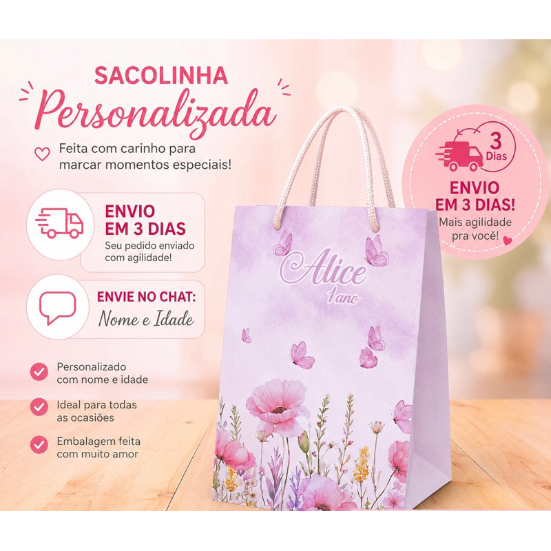 Lembrancinha de festa-sacolinha surpresa personalizada jardim encantado/jardim das borboletas