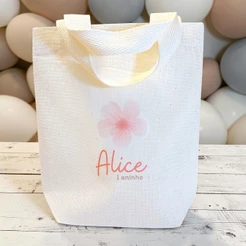 10 Sacolinha Minibag Aniversário Flor de Cerejeira - Nome e Idade - Modelo Estampa Padrão - Lembrancinha