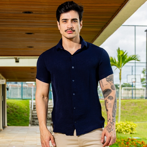 Camisa Masculina Manga Curta Texturizada Casual Leve Respirável Confortável Moda Verão Premium