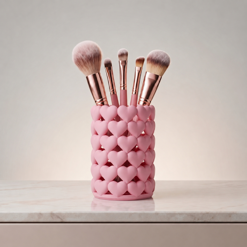 Porta Pincéis De Maquiagem Decorativo Corações Almofadados Organizador Moderno — imagem 2 de 2