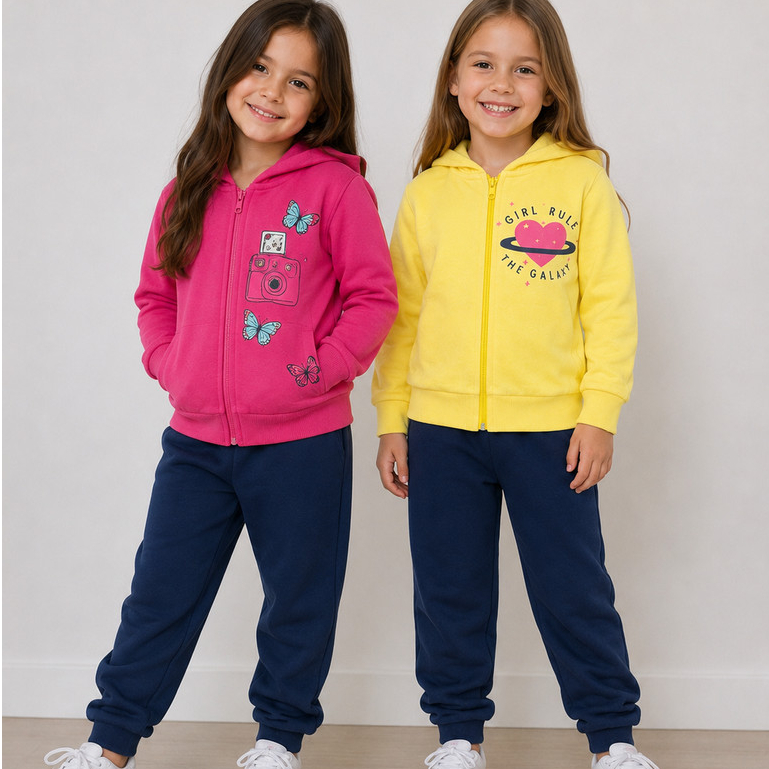 Kit 2 Conjuntos Inverno Infantil Moletom Com Capuz e Zíper Tamanho 2