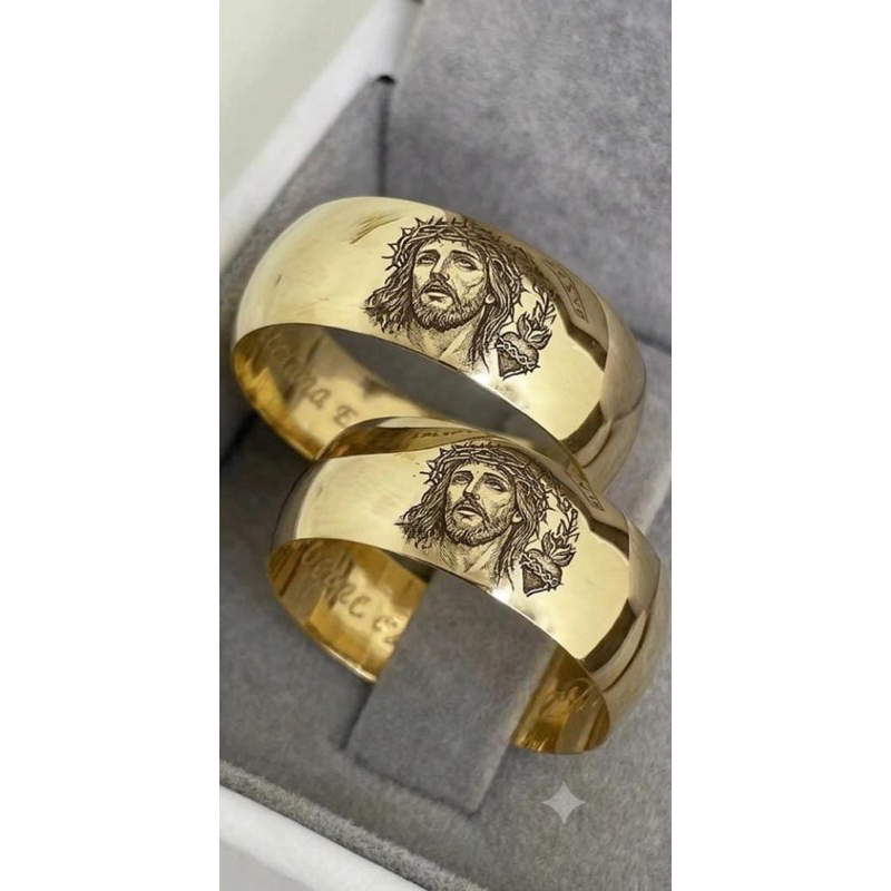 Par de Alianças MOEDA imagem JESUS gravado a laser
