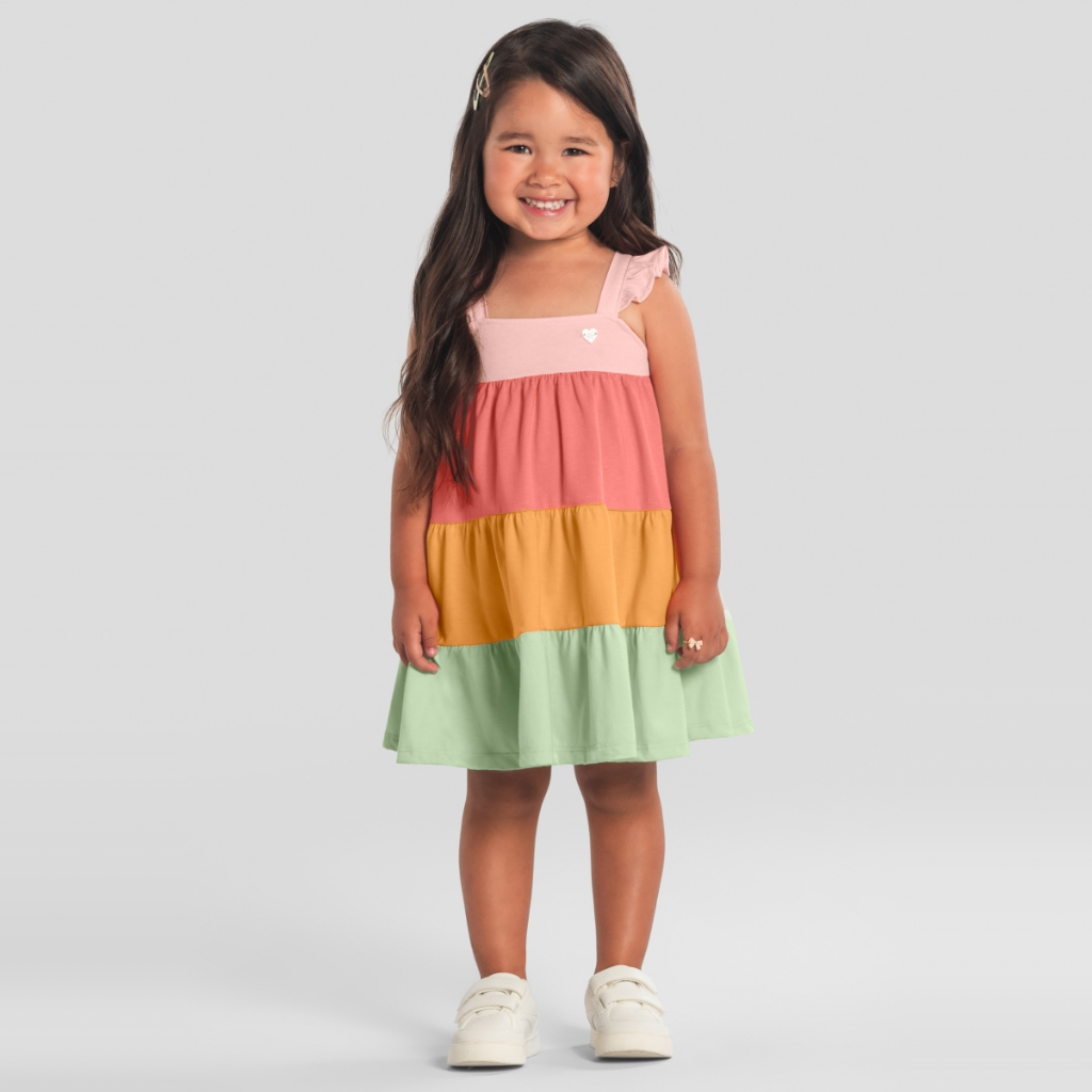 Vestido infantil menina colorblock Brandili -Rosa