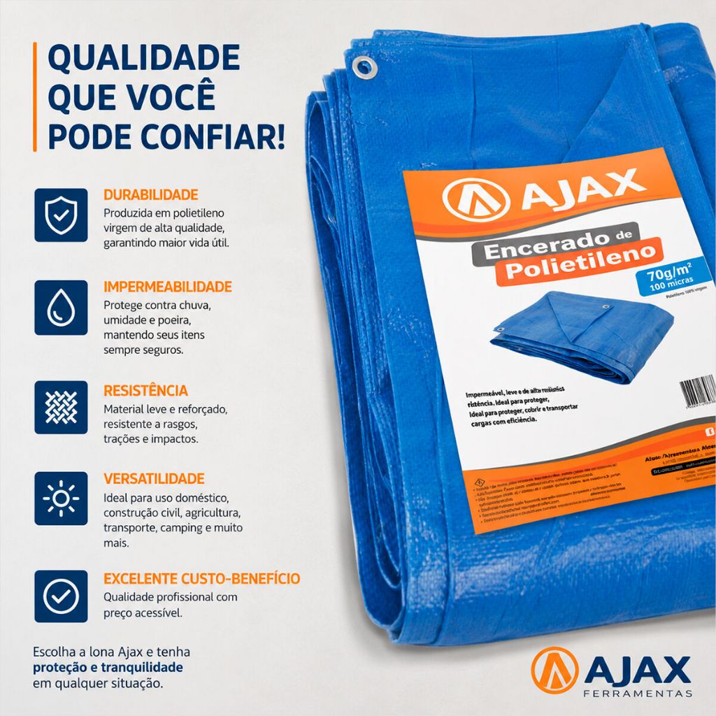 Lona Azul Plástica Impermeável Festa Quintal Telhado Multiuso Vários Tamanhos Multiuso - Ajax