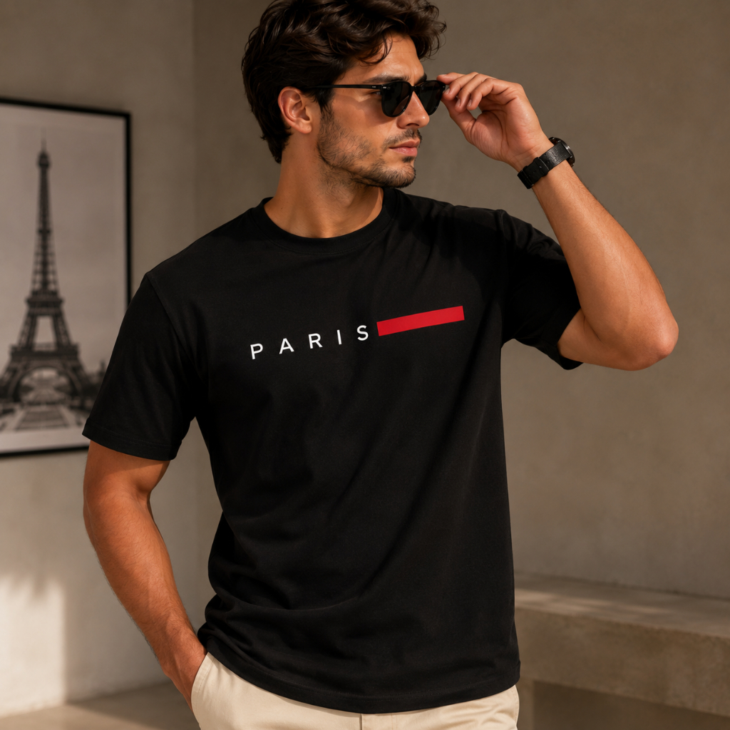 Camisa Algodão Masculina Paris Listra Camiseta Estampada Basica Streetwear Homem