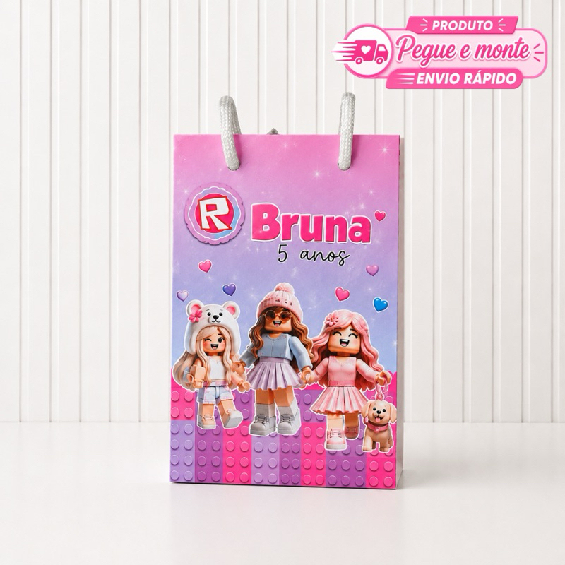 Sacolinha Pequena Roblox Menina Enviado Desmontado Lembrancinha Personalizada para Festa Aniversário