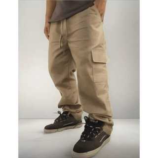Calça Cargo jeans e sarja Larga Masculina Skate Caqui 6 Bolsos Fechamento Cordão unisex