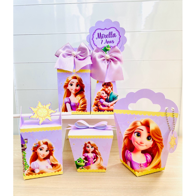 Kit Caixinhas Personalizadas Tema Rapunzel Enrolados | Kit Festa | Aniversário de Criança | Lembrancinhas | Mimos