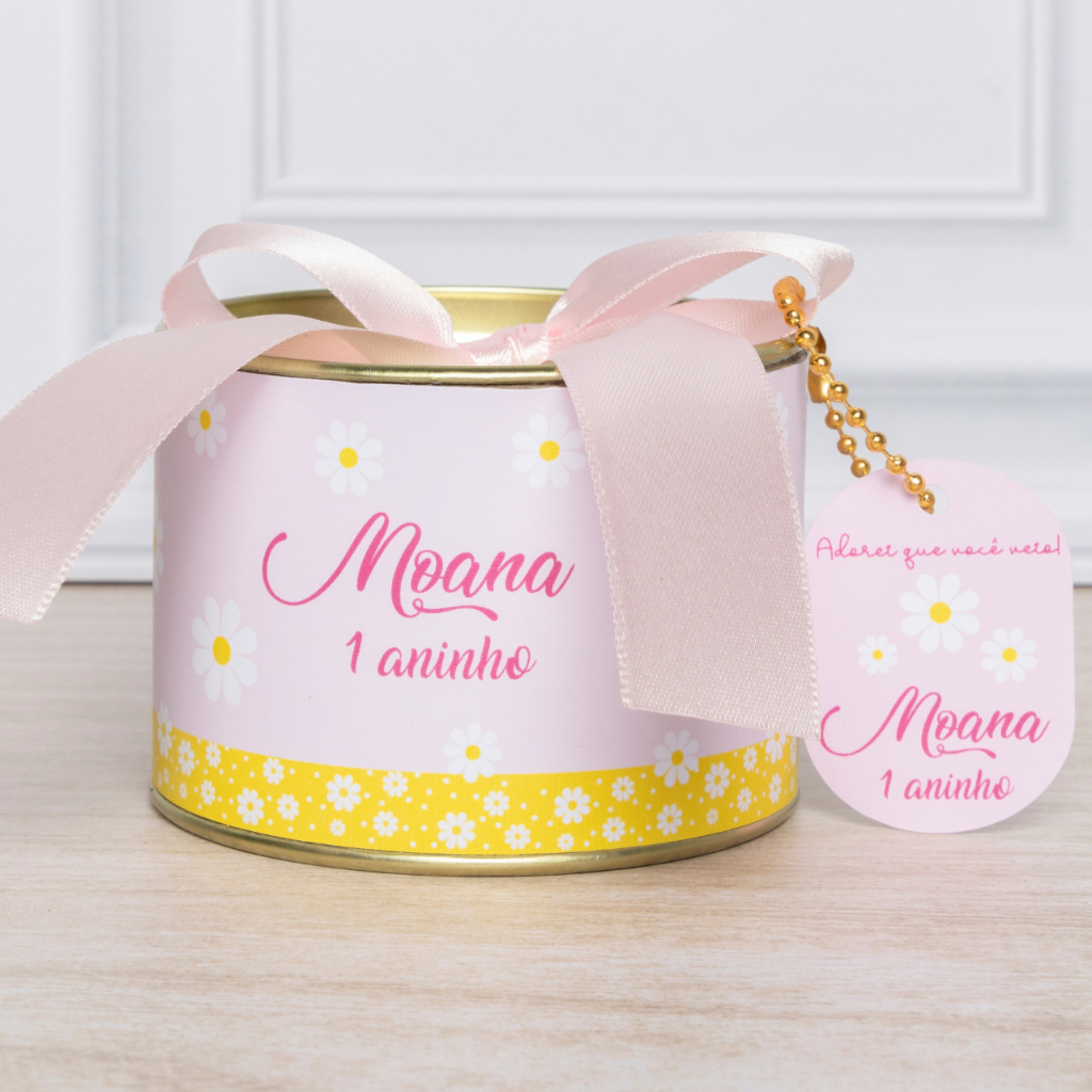 Kit Tubolata 7x5cm Personalizada Flor Margarida Rosa Maternidade Lembrancinha Festa Aniversário