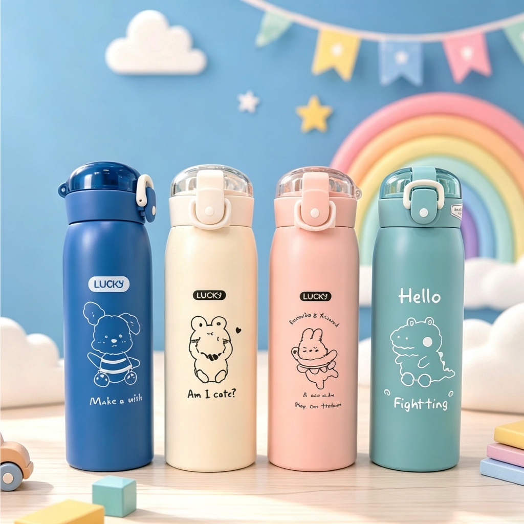Garrafa Térmica 500ml Portátil Infântil Premium Inoxidável com Vedação Super-Selada e Canudo