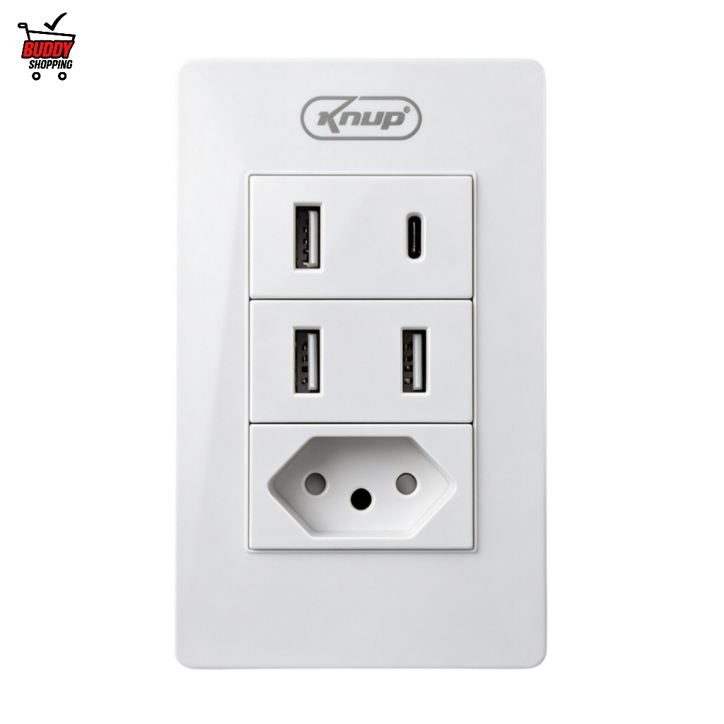 Tomada de Parede Bivolt Knup USB Tipo C 10A Certificada pelo Inmetro