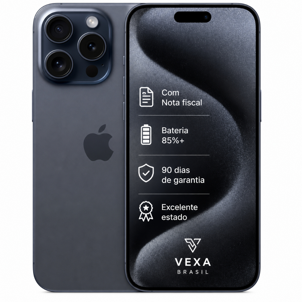 Apple iPhone 15 Pro 256GB Azul | Semi Novo Premium | Bateria Mínima 85%