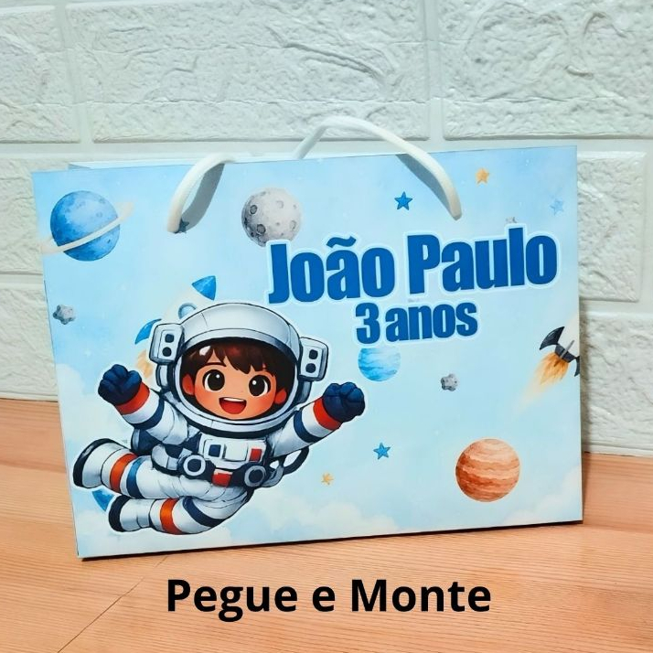 Sacolinha Personalizada Astronauta Menino Desmontada | Lembrancinha Festa Aniversário