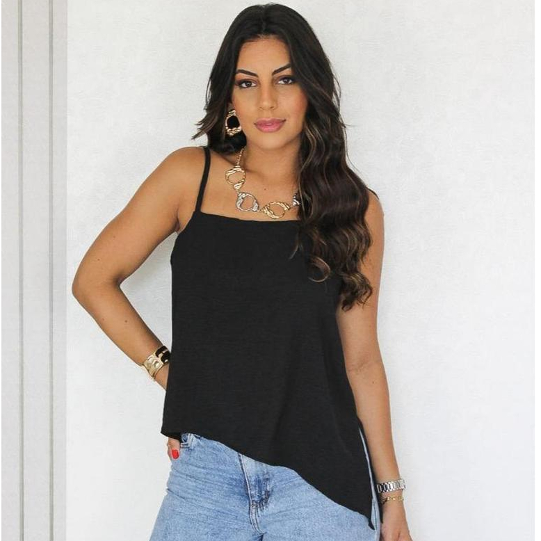 Blusinha Feminina Minimalista Assimetrica Soltinha Leve Confortável com Caimento Lindo Alcinha Ajustável