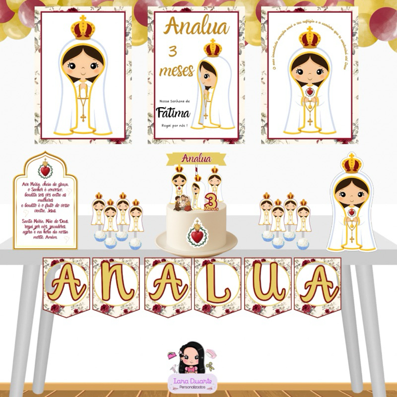 KIT SÓ UM BOLINHO NOSSA SENHORA DE FÁTIMA - Kit Festa Personalizado - Aniversário Infantil - Mêsversario
