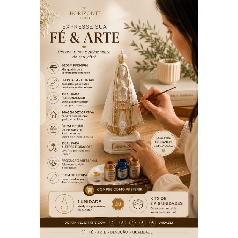 Nossa Senhora Aparecida Lisa 15cm Gesso Cru Branca Para Pintura Artesanal Imagem Católica Decoração Religiosa