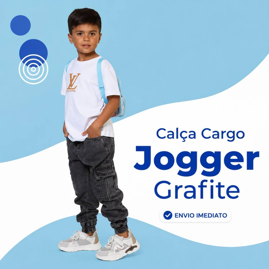 Calça Cargo Infantil Jogger Jeans Grafite com Bolsos Menino 2 ao 16 Anos masculina