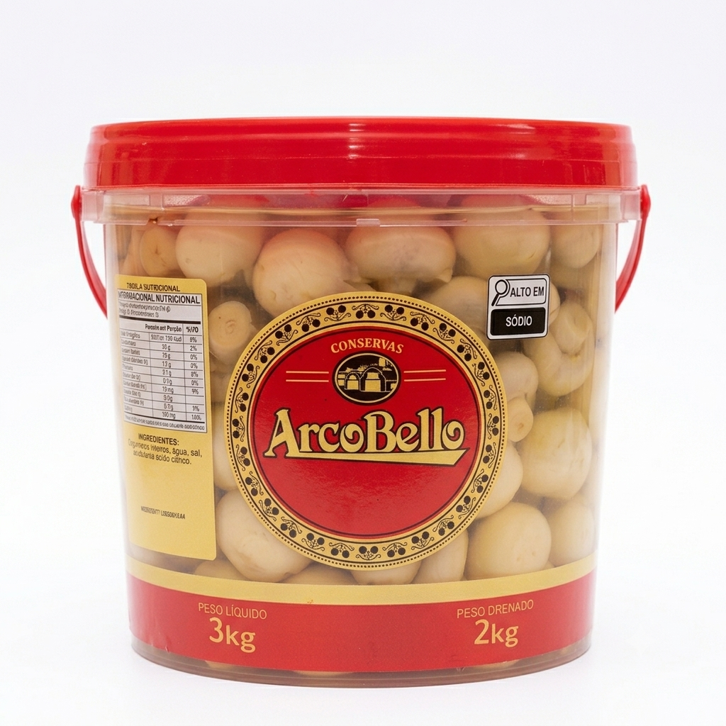Cogumelo Champignon Inteiro ArcoBello Balde 3kg (2kg Drenado)