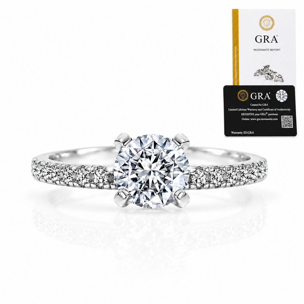 Anel Solitário de Prata 925 Moissanite com 6mm e Certificado GRA