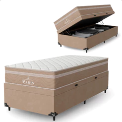 Cama Box Baú Solteiro Bege + Colchão Paris Bege Molas Ensacadas
