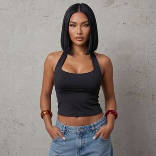 Blusa Feminina Top Halter Cropped Ajustado Decote Frente Unica Costa Nua – Casual Moda Verão 2026