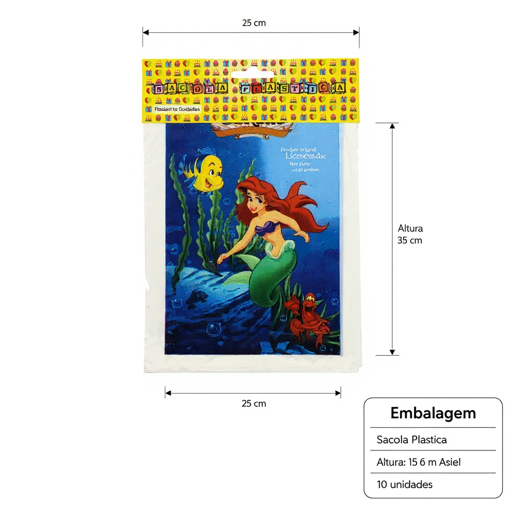 Sacolinha Plástica Surpresa Ariel Festa Infantil Aniversário Lembrancinha Kit Doces Sereia