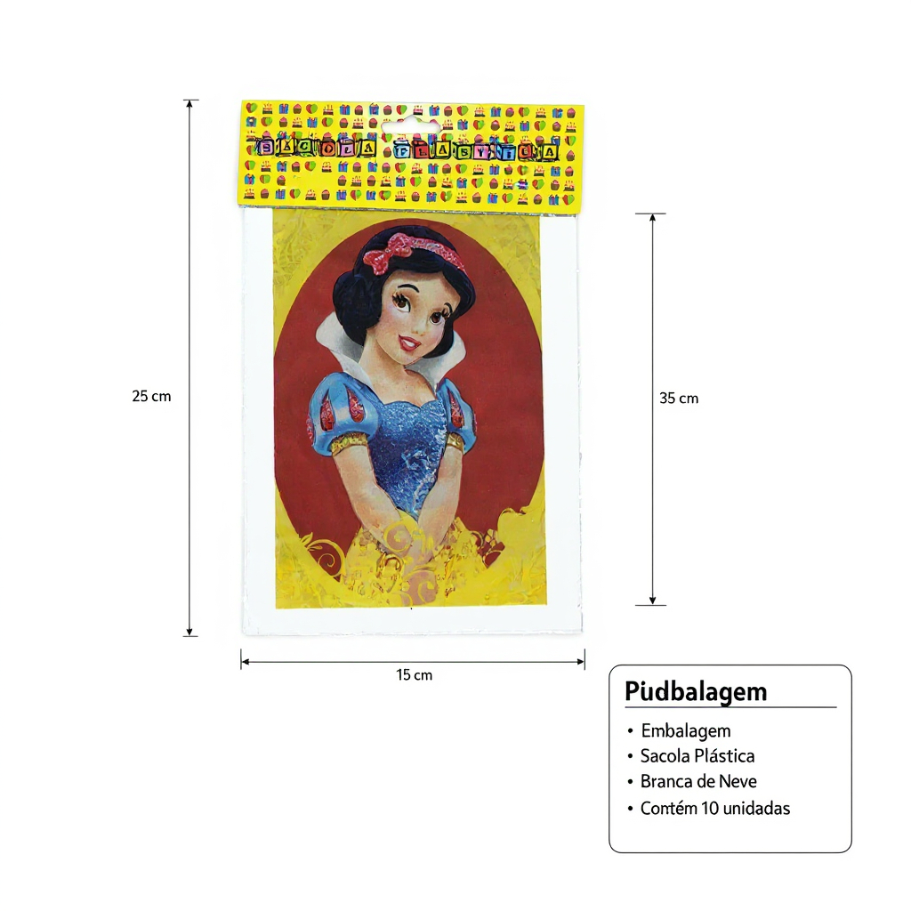 Sacolinha Plástica Surpresa Branca de Neve Festa Infantil Aniversário Lembrancinha Kit Doces