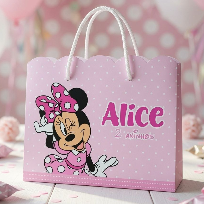 Sacolinha Personalizada Festa Infantil 20x15cm Nuvem Pegue e Monte Lembrancinha MINNEI ROSA