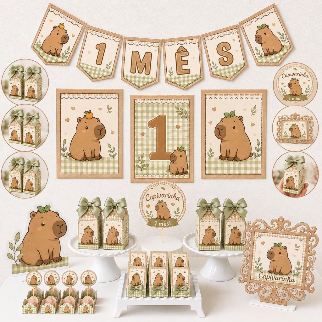 Kit Festa Capivara Personalizado Só um Bolinho  Mesversário Aniversário Lembrancinha Festa