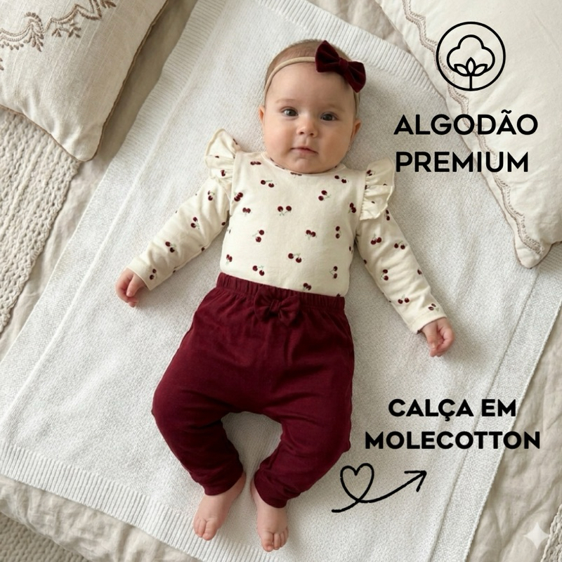 Conjunto Bebê Menina Cotton Premium – Body e calça Inverno/Meia Estação