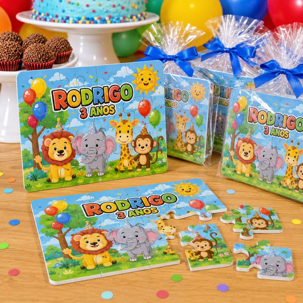 Kit 5 Quebra-Cabeça Personalizado de 16 Peças 19x14cm Lembrancinha Aniversário