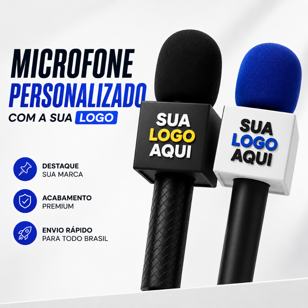 Suporte para Microfone de Lapela com Canopla e Espuma Opções Personalizadas Logo DTF UV